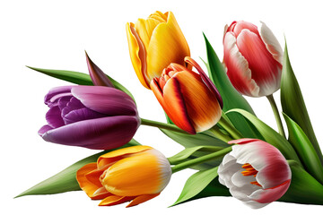 Colorful tulips isolated on transparent, Generative AI