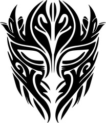 Vector black and white tattoo sketch of a Polynesian god mask.