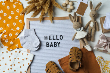 Composition for waiting a baby concept, top view