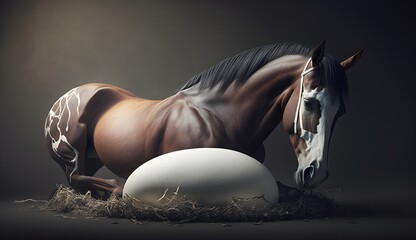 Unbridled Wonder: A Horse Defies Nature by Laying an Egg!
Let your imagination run wild with this incredible illustration of a horse laying an egg!