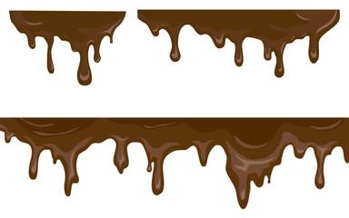 dripping chocolate melted on white background, set of melted chocolates element