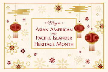 Asian American and Pacific Islander Heritage Month Horizontal Poster. May Month Celebration and Awareness. Vector Illustration. Social media post, website header, banner, promotion graphic resource © cherryblossom77