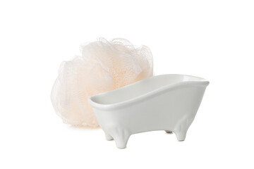 Concept of bathroom accessories, isolated on white background