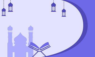Beautiful Vector Illustration Ramadan Kareem The Holy Month Muslim Feast Greeting Card with night, Lantern and mosque. Flat landing page style vector