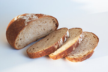 Sliced bread, on a white background. Slices of bread top view.