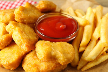 Concept of tasty fast or junk food, nuggets