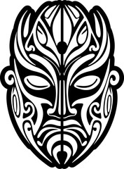 Vintage vector artwork of a Polynesian god mask in black and white.