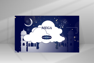Stylish Ramadan Kareem Mega Flash Sale Shopping Poster or Banner, Ramadan Sale Web Banner Promotion Design Template for Business, Discount Post and Social Media Banner