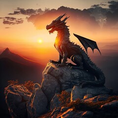 dragon in the sunset, using AI, fantasy, SUn, beauty
