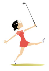 Golfer woman on the golf course. 
Golfer woman going to play golf. Isolated on white background
