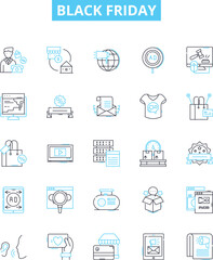 Black friday vector line icons set. BlackFriday, Deals, Discounts, Shopping, Sales, Online, Retail illustration outline concept symbols and signs