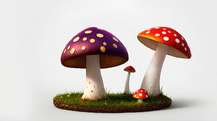 ilustration of mushrooms with some grass on white isolated background, generative AI