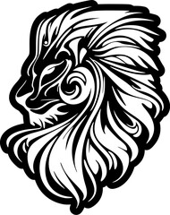 Iconic vector logo of a black and white lion.