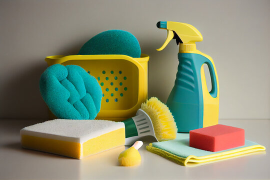 dishwashing accessories detergent and washcloths illustration Generative AI