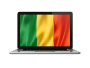 Mali flag on laptop screen isolated on white. 3D illustration