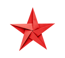 Red paper star origami isolated on a white background