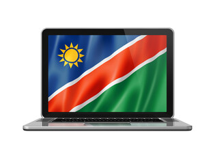 Namibian flag on laptop screen isolated on white. 3D illustration
