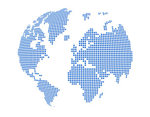 Globe, world map made of blue dots. Isolated on transparent background