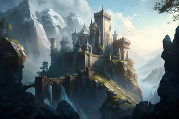 Fototapeta premium The middle of ages castle in beautiful landscape. Generative AI