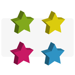 3d colorful stars. Volumetric geometric shapes of a star. Vector illustration.