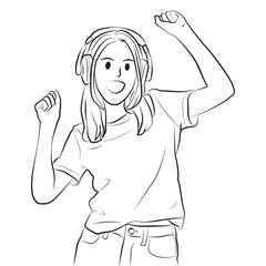 attractive joyful girl dancing listening music