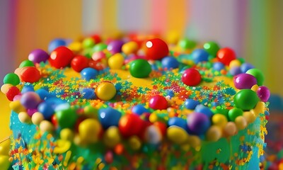 Kolorowy tort, dekoracja kolorowe cukierki. Wygenerowane przy użyciu AI.