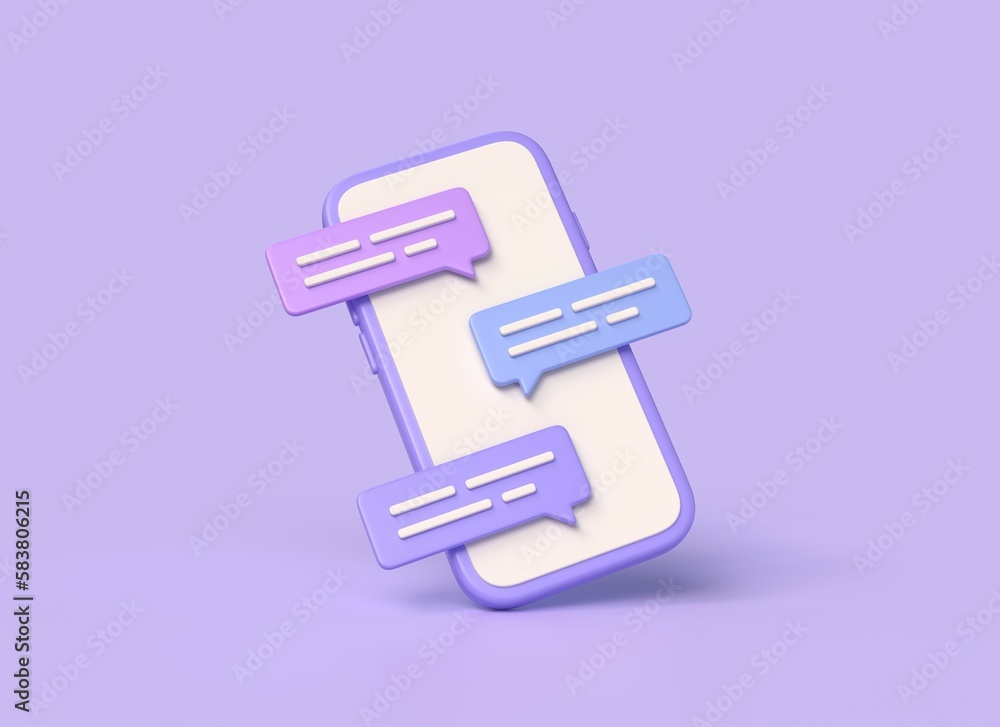 Poster 3d chat icon or speech bubble in the form of a message on a mobile phone screen. the concept of comm