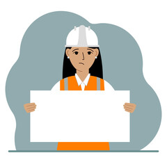 Engineer woman holding a blank sheet of paper. The concept of a builder, engineer, planner or designer.