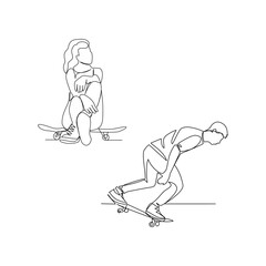 Skater vector illustration drawn in line art style