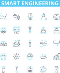Smart engineering vector line icons set. engineer, smart, engineering, intelligent, automation, electronics, networking illustration outline concept symbols and signs