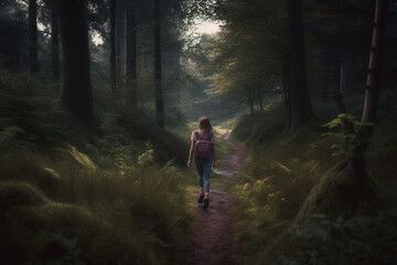 Obraz premium Gril walking in to the Black Forest | Generative Ai