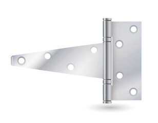 Metal door hinges, silver construction hardware. iron tools for joint gates and windows. Vector