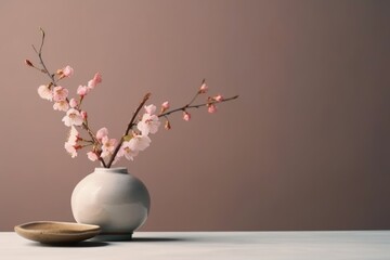 Sakura cherry blossom branch in ceramic vase Generative AI
