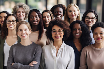 International Women's Day with diversity, equity and inclusion in the industry with multiracial women. Generative AI - obrazy, fototapety, plakaty