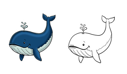 Cute whale for coloring. Template for a coloring book with funny animals. Colouring page for kids. © Lunstream
