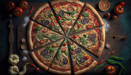 Obraz na płótnie Canvas Delicious Ortolana Pizza. Concept promotional flyer and poster for Restaurants or pizzerias - Generative AI