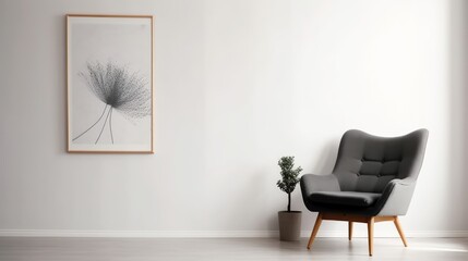 Stylish grey armchair and beautiful painting Generative AI