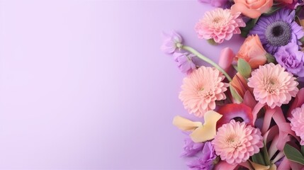 Obraz na płótnie Canvas Top view image of pink and purple flowers Generative AI