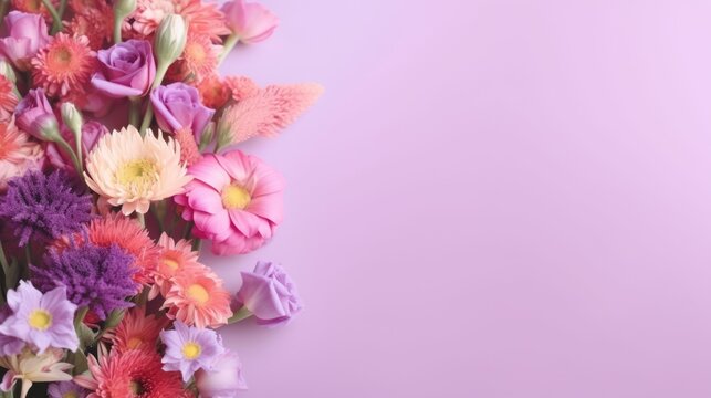 Top view image of pink and purple flowers Generative AI