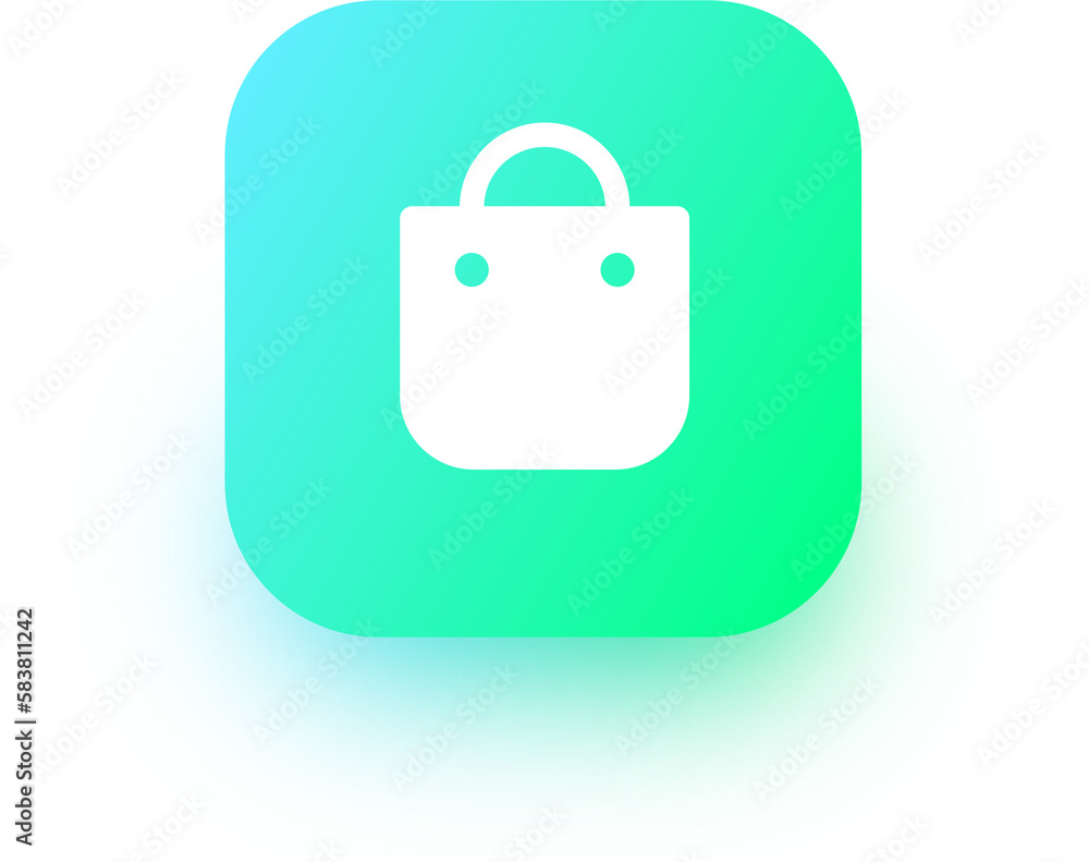 Poster shoping bag icon in square gradient colors. shop bag sign for web or commerce apps interface.