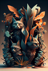 Beautiful geometric Cats concept, abstract  background. Generative AI technology.
