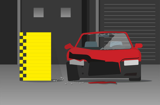 Car crash test side hit collision security safety technology research scene graphic illustration, vehicle broken damaged accident audit image