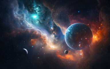 Planets in the space. Image of starry background with galaxies. Beautiful illustration picture. Generative AI