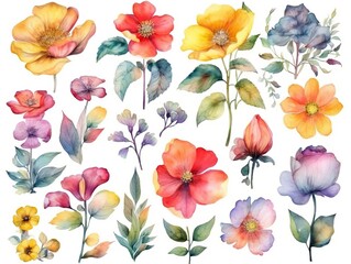 Watercolour floral of set. Watercolor Flower leaves collection - for bouquets, wreaths, wedding invitations, anniversary, birthday, postcards, greetings. generative ai