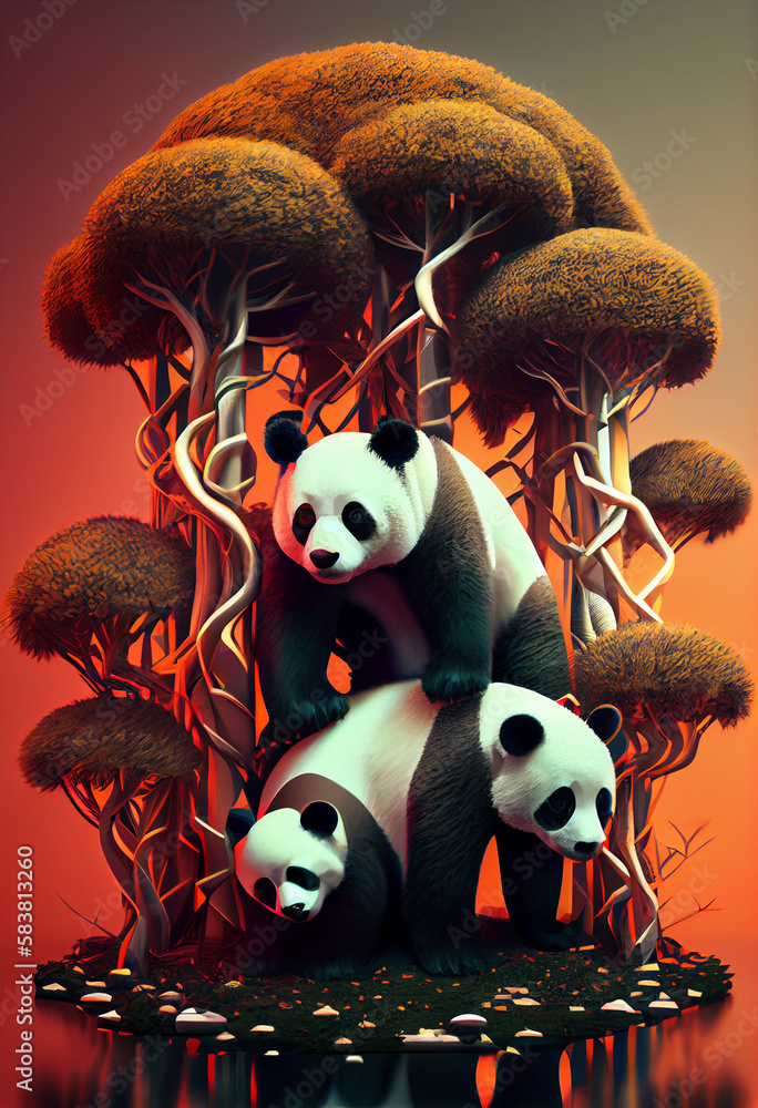 Poster beautiful geometric pandas concept, abstract background. generative ai technology.