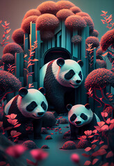 Beautiful geometric Pandas concept, abstract  background. Generative AI technology.
