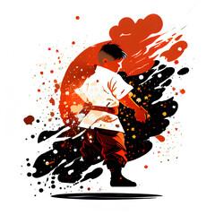 Silhouette of a karateka on a colorful abstract background