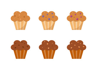 Illustration vector set of vanilla and chocolate muffin