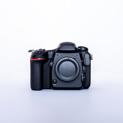 black SLR camera on a white background