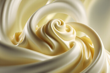 Close up of a creamy whipped cream swirl with copy space. Generative AI technology. 